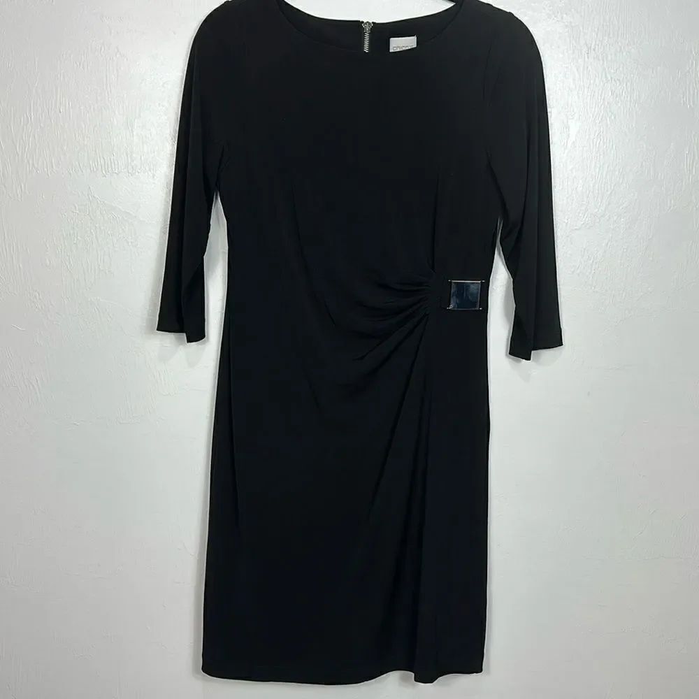 Chico’s So Slimming 3/4 Sleeve Solid Black Sheath Dress Size S